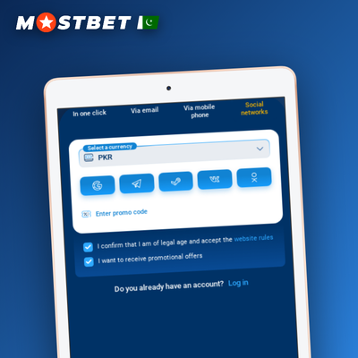 Mostbet email registration with confirmation envelope and login form for new accounts