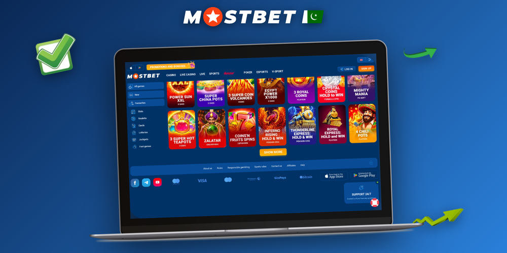 Mostbet online casino lobby displayed on desktop and mobile with slots and live table tiles